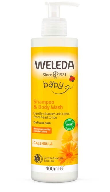 Weleda Calendula Baby Shampoo & Body Wash 400ml for gently cleansing and caring - Windback NZ