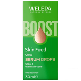 Weleda Skin Food Glow Serum Drops 30ml packaging showcasing skin-perfecting formula for a radiant complexion.