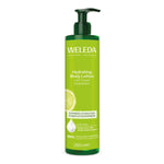 Weleda Citrus Hydrating Body Lotion 250ml bottle with pump and lemon graphic, natural hydrating skincare.