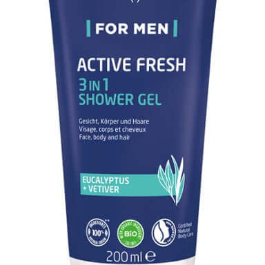 Weleda Mens Active Fresh 3in1 Shower Gel 200ml for cleansing face, body, and hair - Windback NZ
