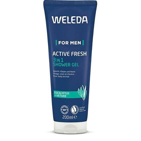 Weleda Mens Active Fresh 3in1 Shower Gel 200ml for energizing cleanse - Windback NZ