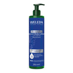 Weleda Blue Gentian Revitalising Serum Body Lotion 250ml in a pump bottle, featuring blue gentian and bakuchiol ingredients.