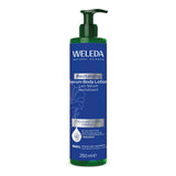Weleda Blue Gentian Revitalising Serum Body Lotion 250ml in a pump bottle, featuring blue gentian and bakuchiol ingredients.